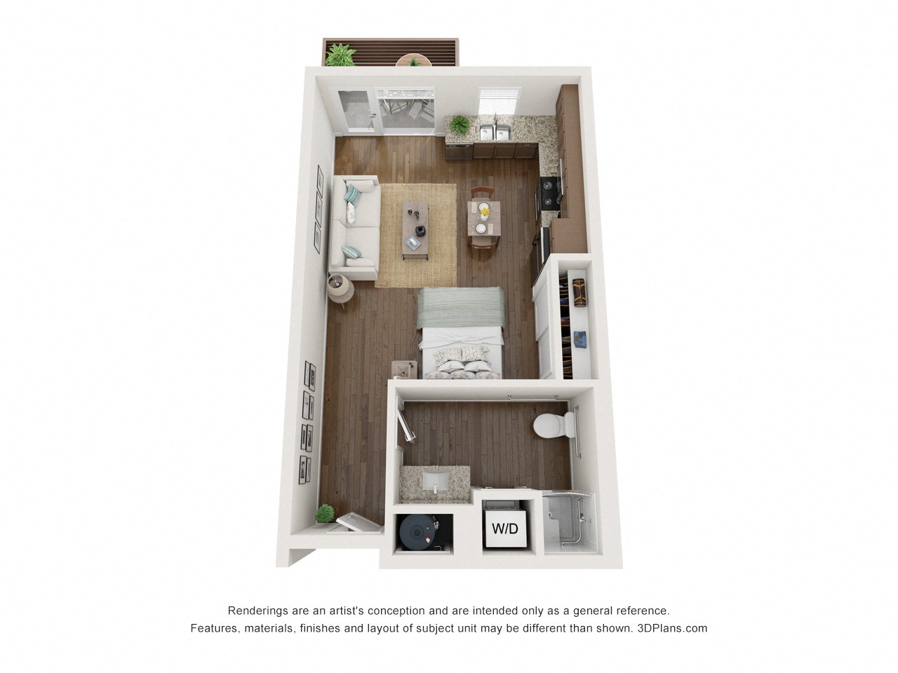 Floor plan for studio, 1 bath, 508 sqft